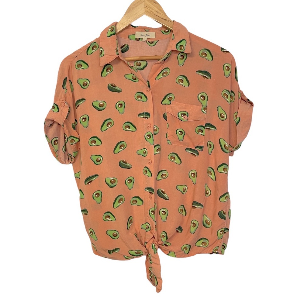 Love Notes Avocado Tie Front Shirt